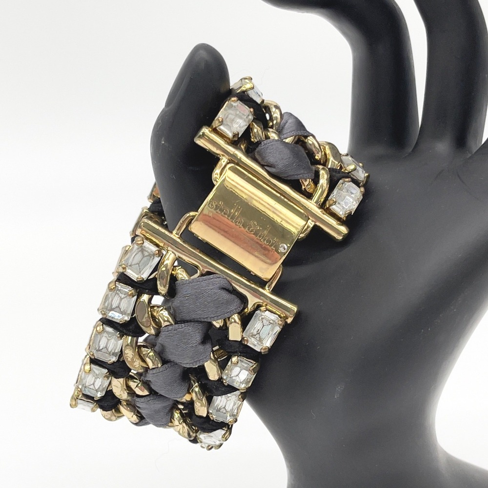 Stella Dot Bracelet Tempest Gold Tone Woven Ribbon‎ Crystal Statement Glam Luxe